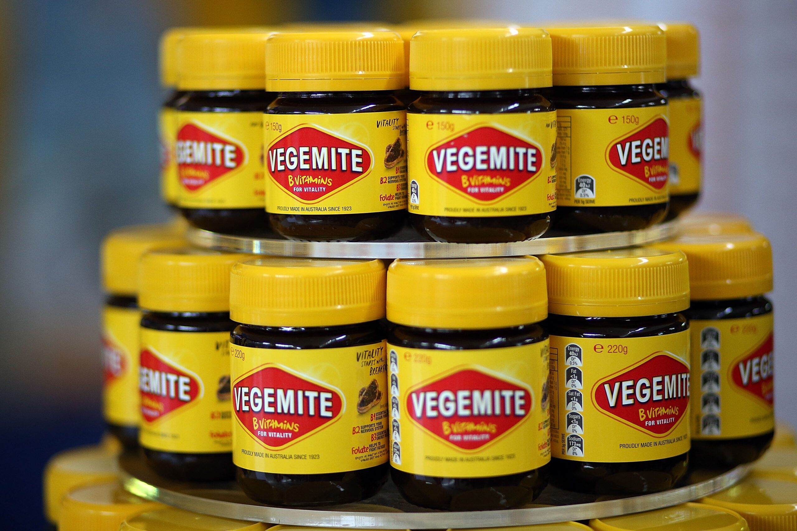 Tray of Vegemite containers
